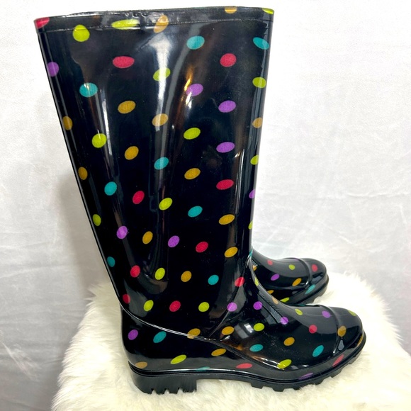 Arizona Jean Co Multi-Colored Polka Dot Rain Boots - Black Rain boots - Picture 3 of 6